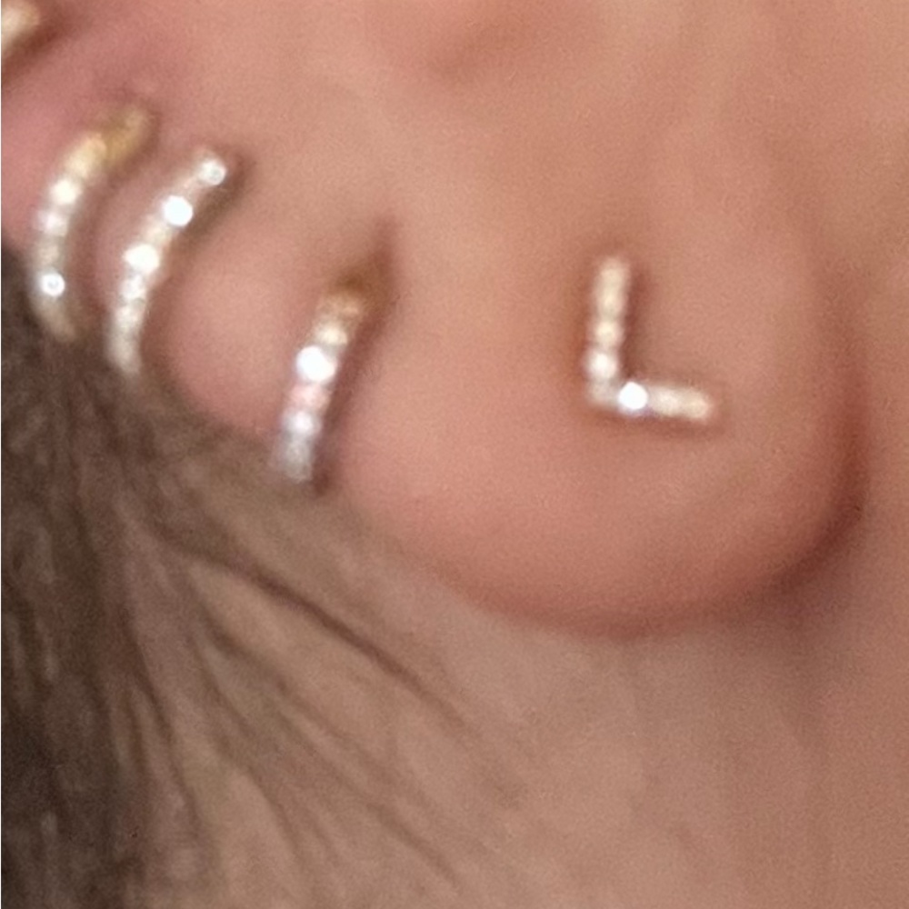 18k Yellow Gold & Pave Diamond Tiny L Initial Earring